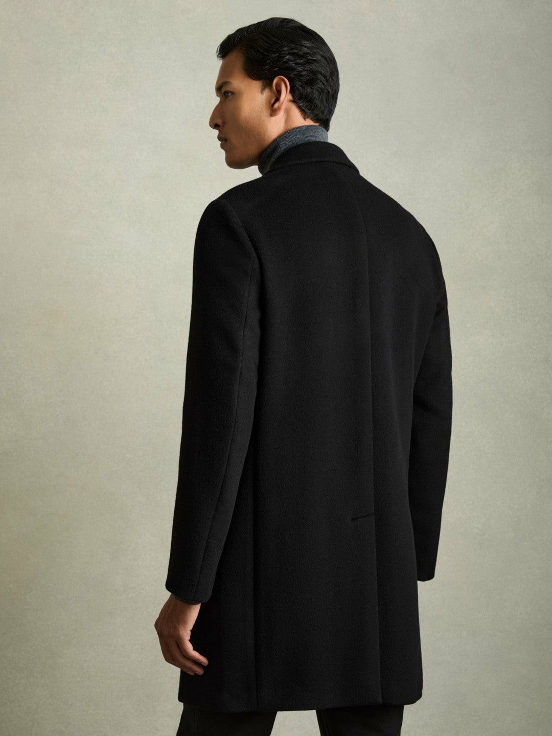 Wool Blend Single Breasted Epsom Overcoat Black | Men