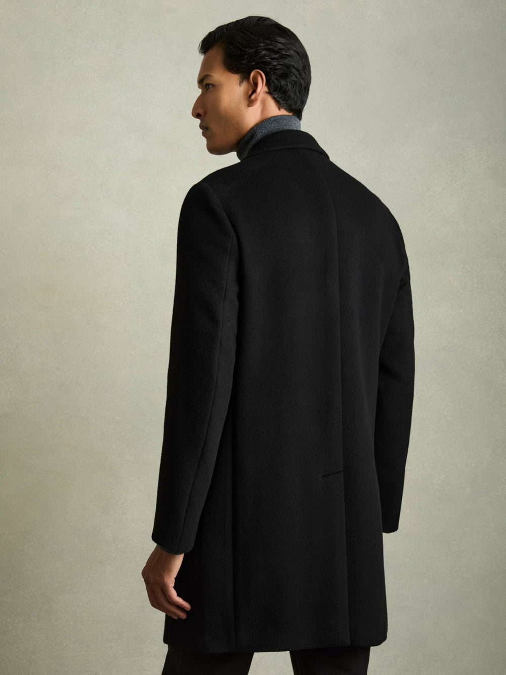 Wool Blend Single Breasted Epsom Overcoat Black | Men