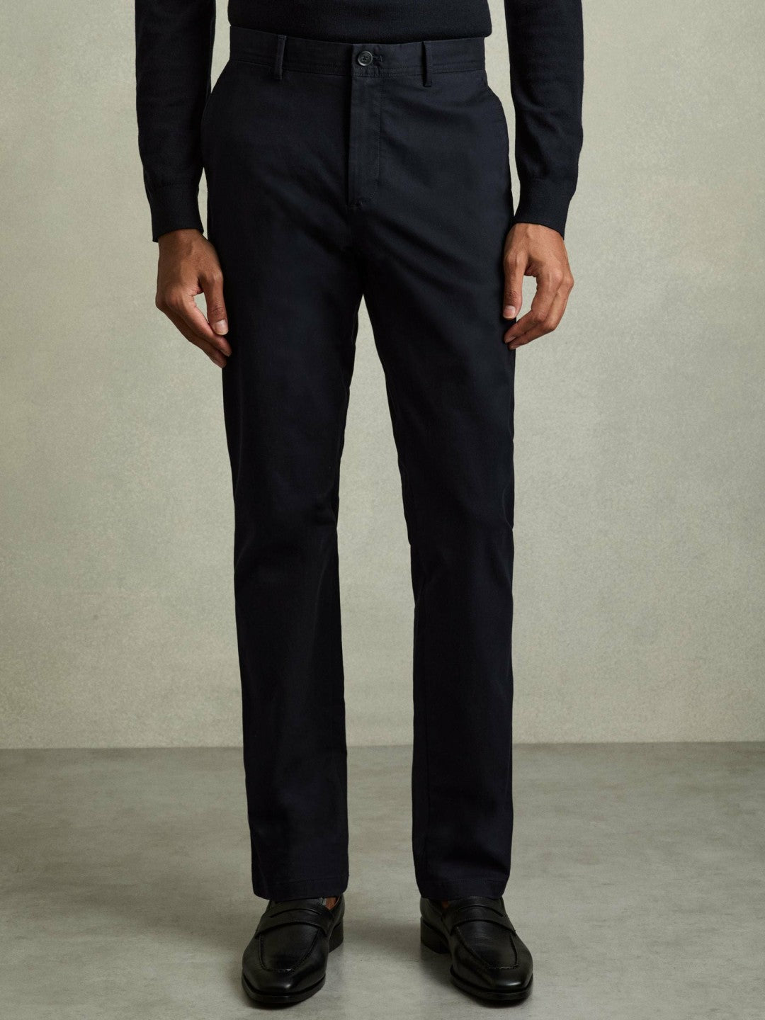 Slim Fit Washed Cotton Blend Chinos Navy | Men