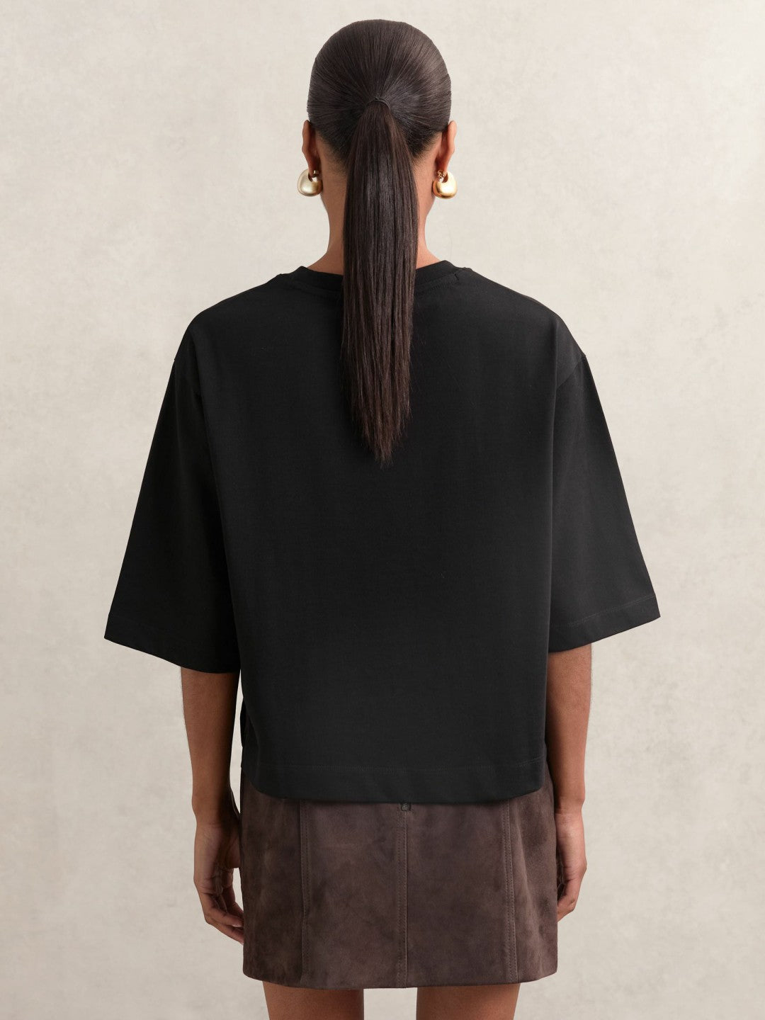 Oversized Cotton Crew Neck T-Shirt Black | Women