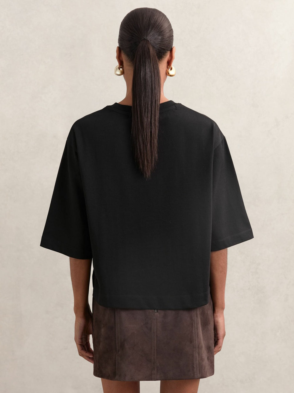 Oversized Cotton Crew Neck T-Shirt Black | Women