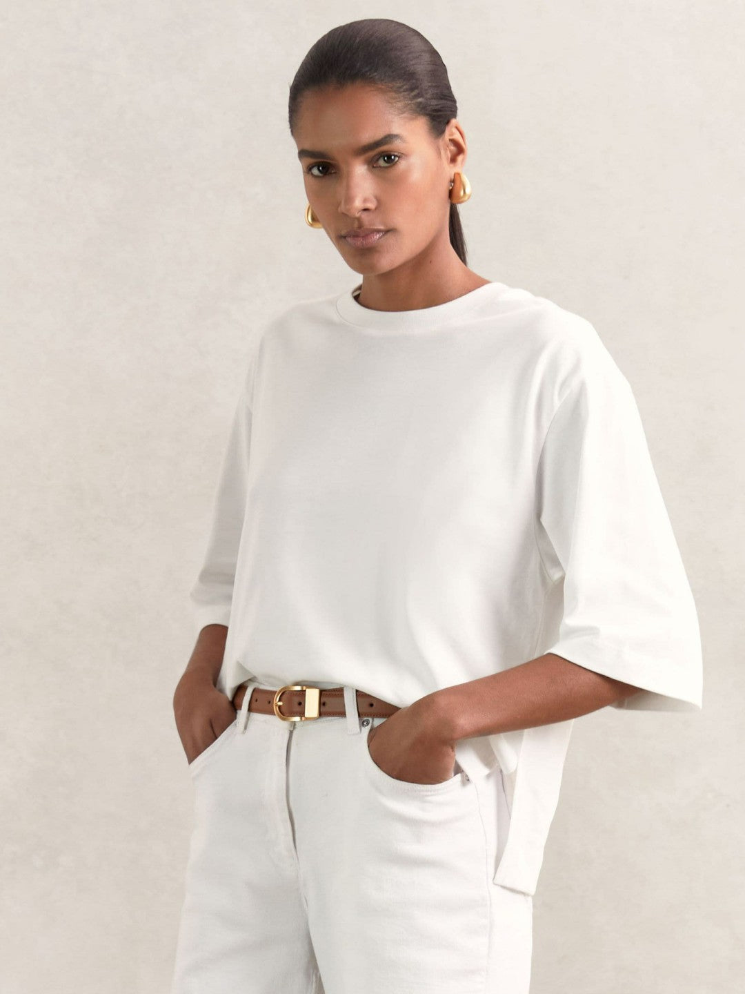 Oversized Cotton Crew Neck T-Shirt White | Women