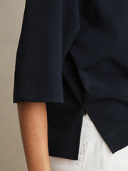Oversized Cotton Crew Neck T-Shirt Navy | Women