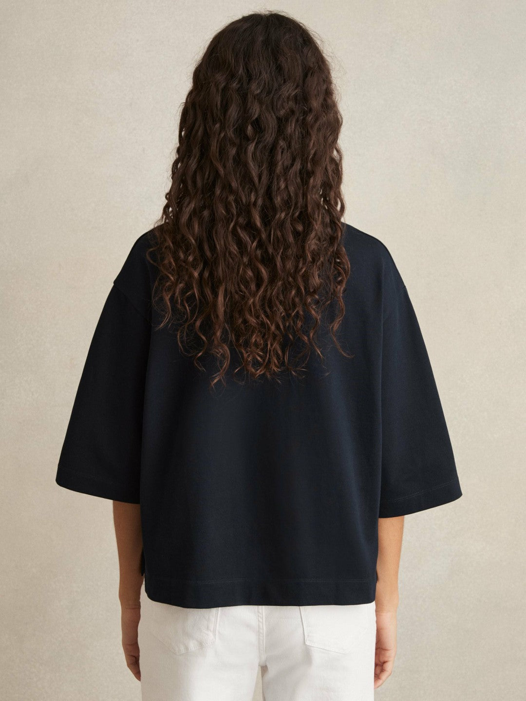 Oversized Cotton Crew Neck T-Shirt Navy | Women