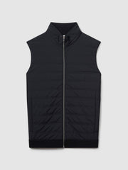 Hybrid Quilt and Knit Zip-Through Gilet Navy | Men