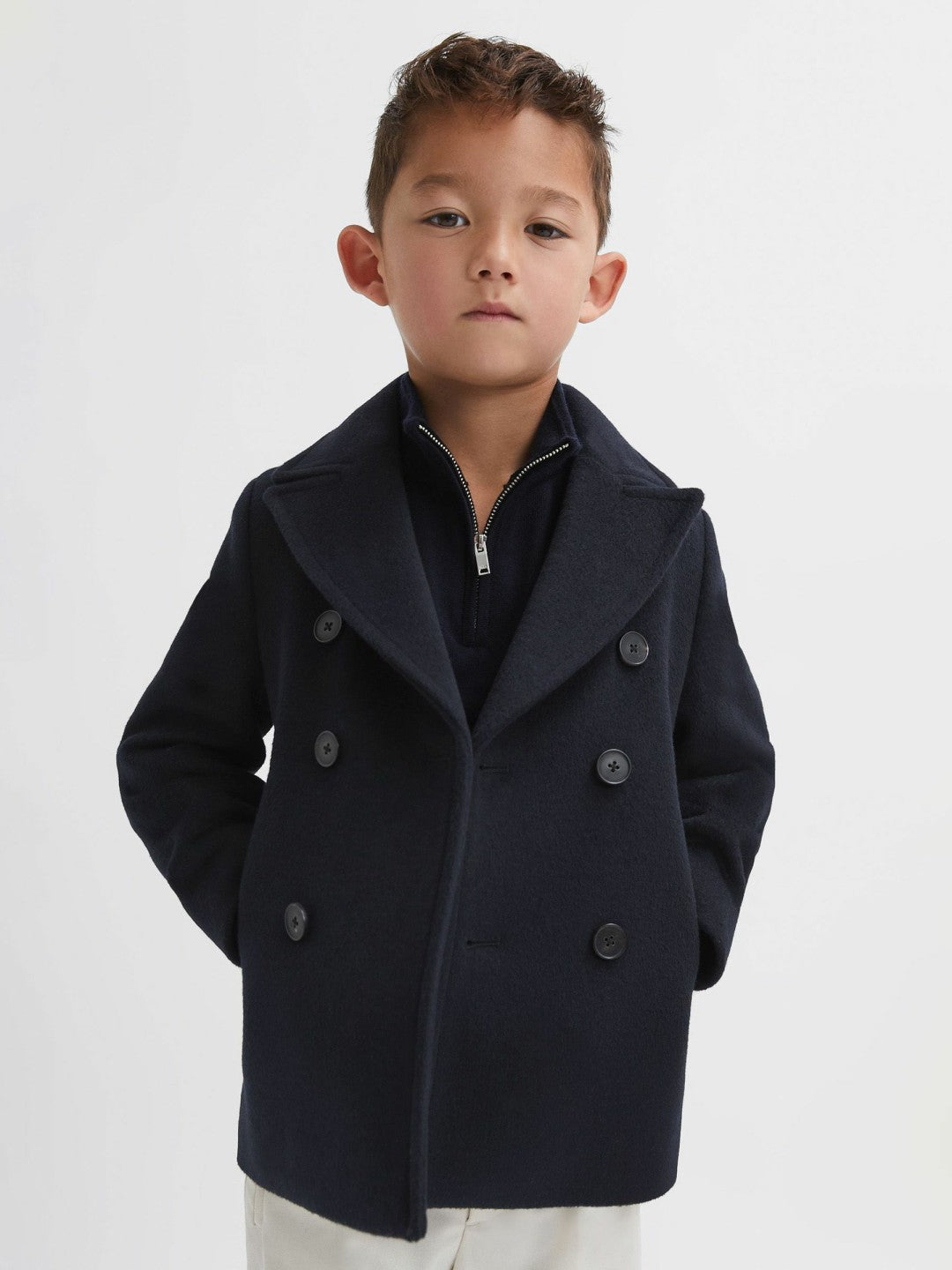 9-13 yrs Wool Blend Twill Double Breasted Coat Navy | Children & Baby