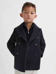 9-13 yrs Wool Blend Twill Double Breasted Coat Navy | Children & Baby