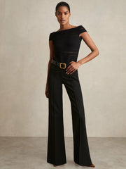 Petite High Rise Flared Trousers Black | Women