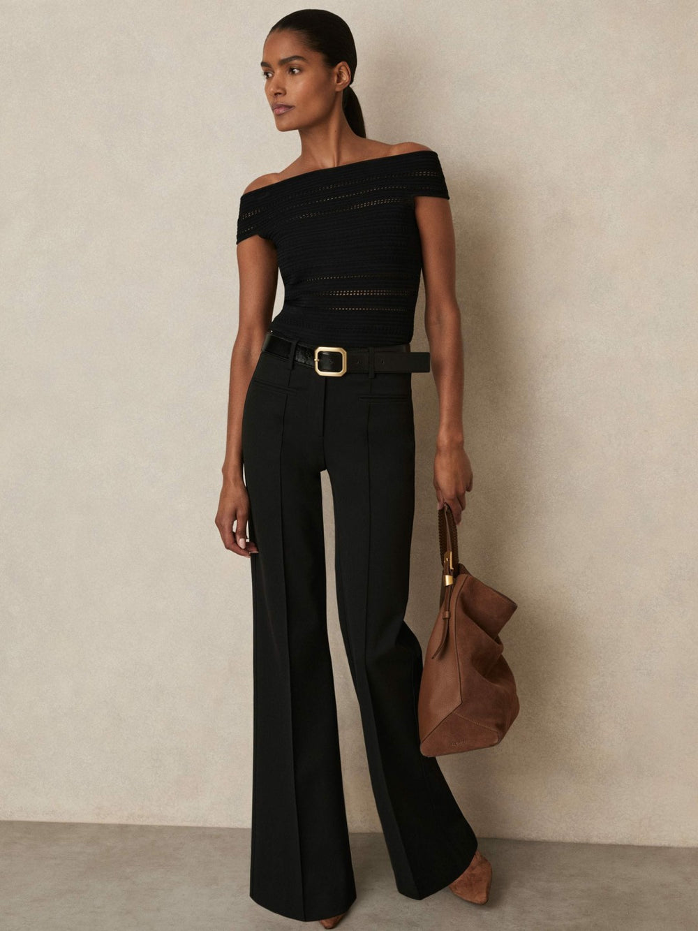 High Rise Flared Trousers Black | Women