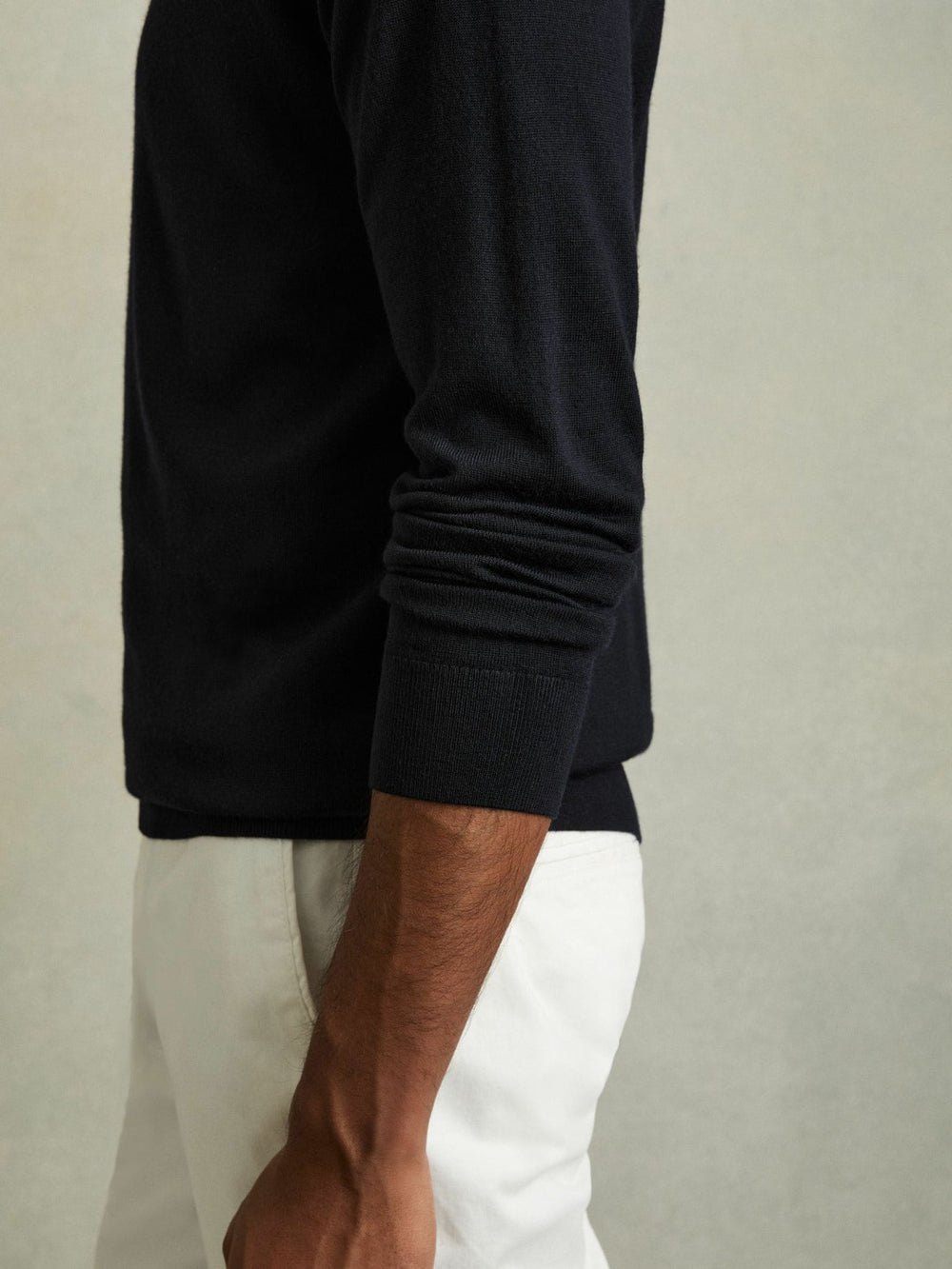 Slim Fit Merino Wool Roll Neck Jumper Navy | Men