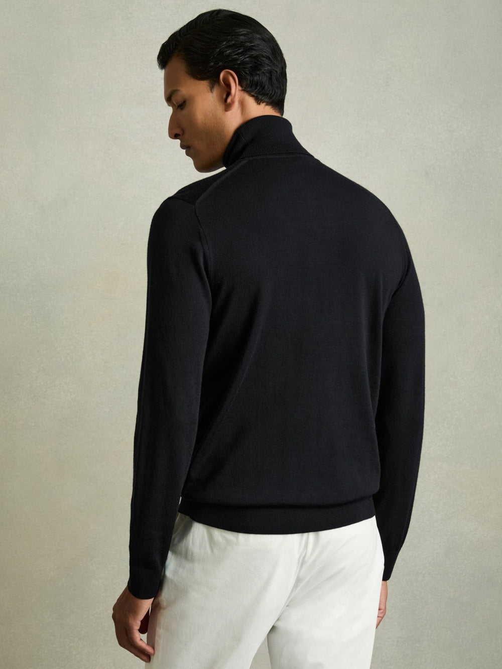 Slim Fit Merino Wool Roll Neck Jumper Navy | Men
