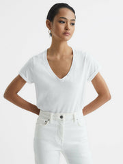 Cotton-Jersey V-Neck T-Shirt White | Women
