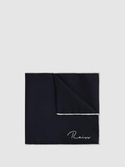 Plain Silk Pocket Square Navy | Men