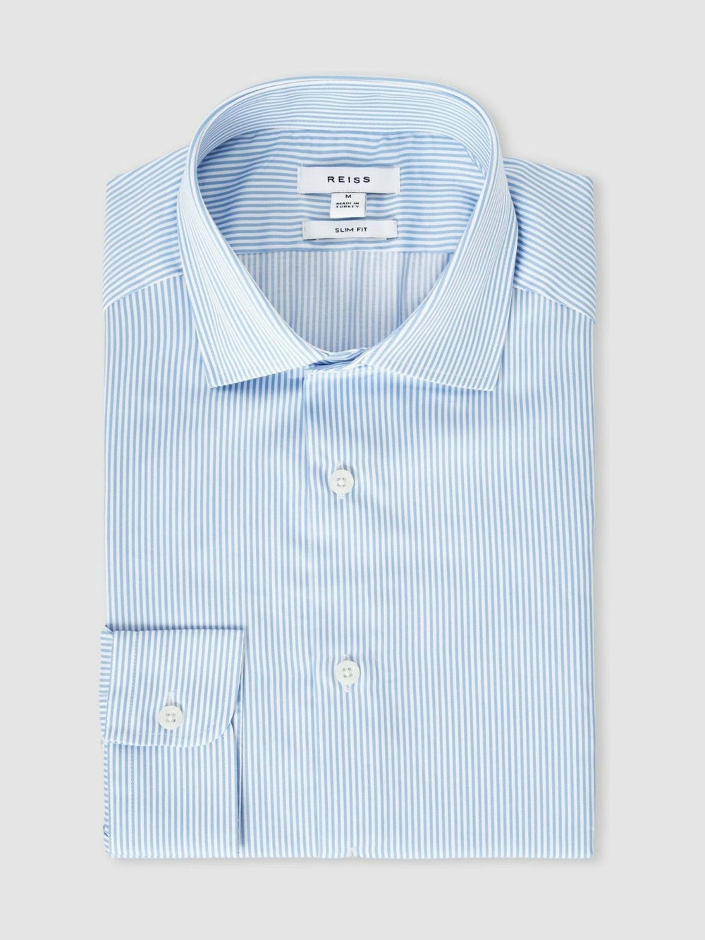 Slim Fit Cotton-Satin Cutaway-Collar Shirt Blue Stripe | Men