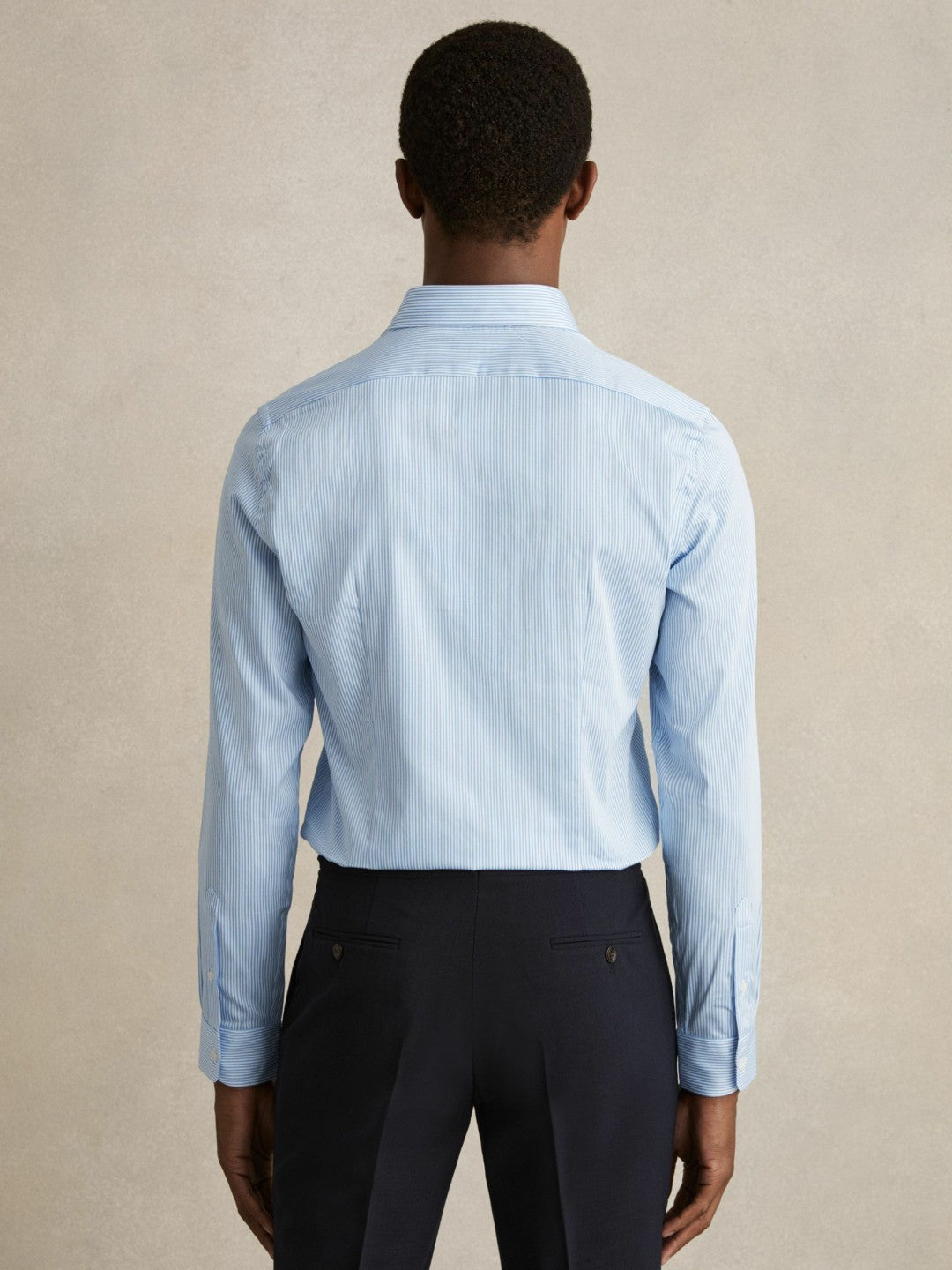 Slim Fit Cotton-Satin Cutaway-Collar Shirt Blue Stripe | Men