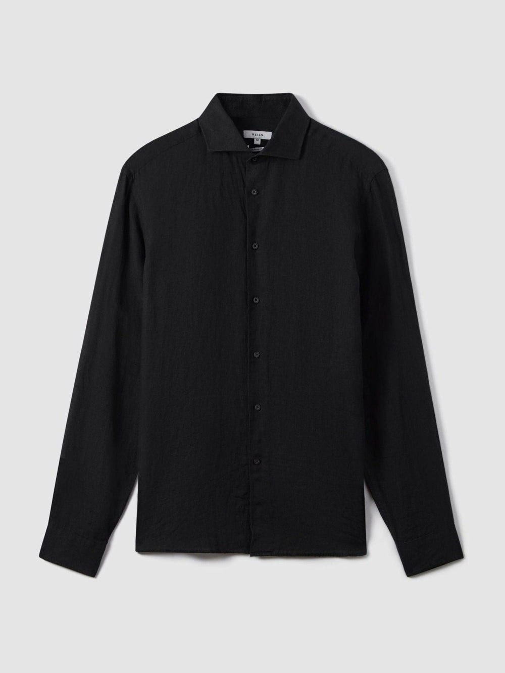 Linen Button-Through Shirt Black | Men