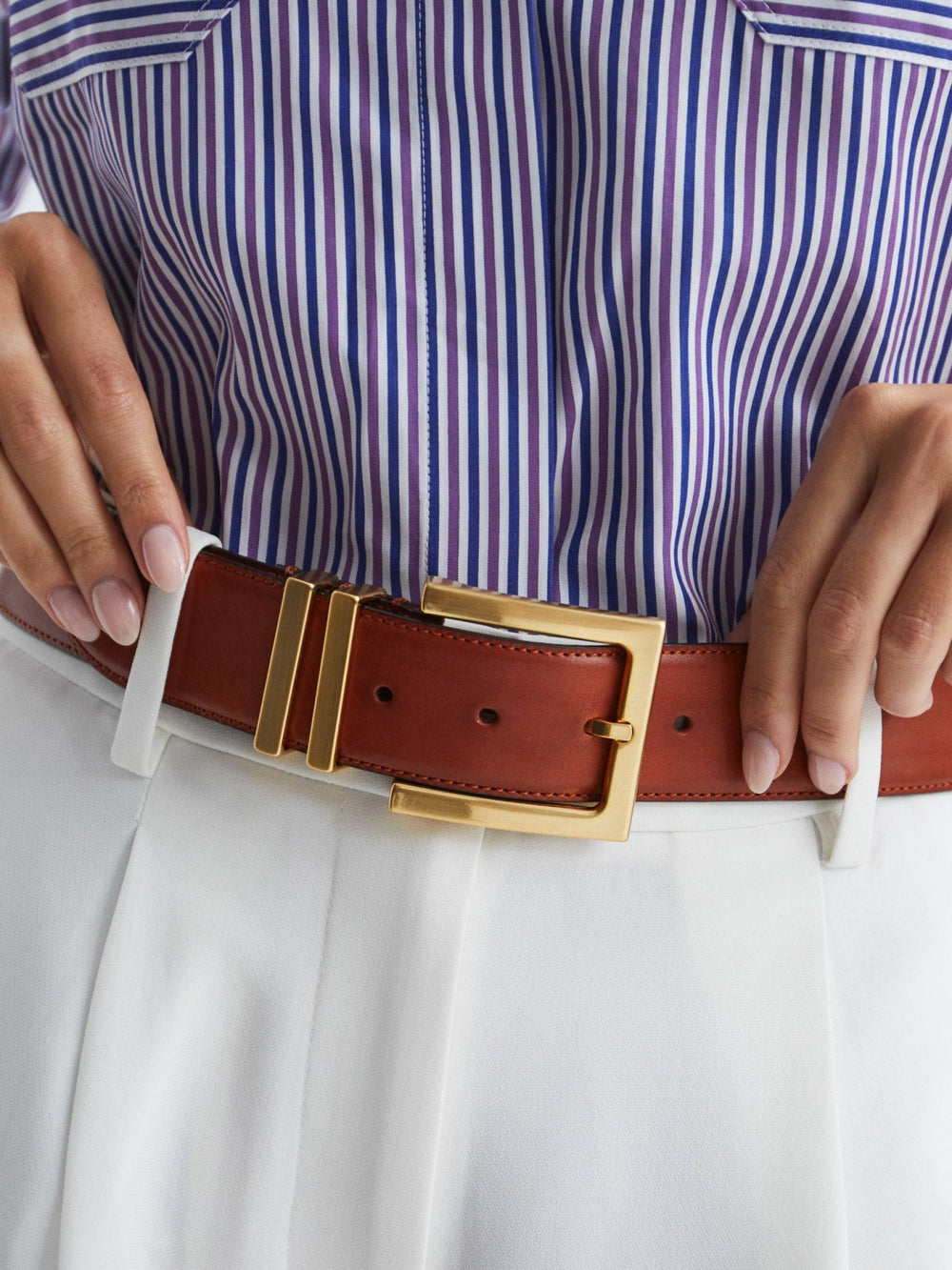 Leather Square Buckle Belt Tan | Women