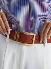 Leather Square Buckle Belt Tan | Women