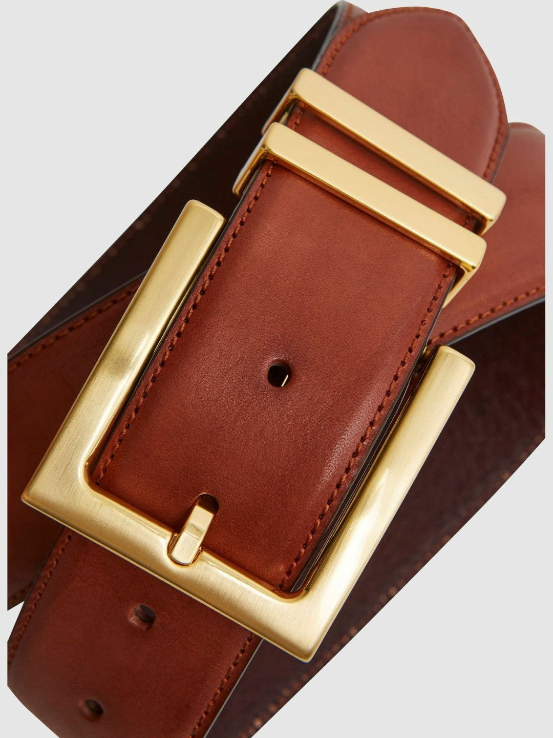 Leather Square Buckle Belt Tan | Women