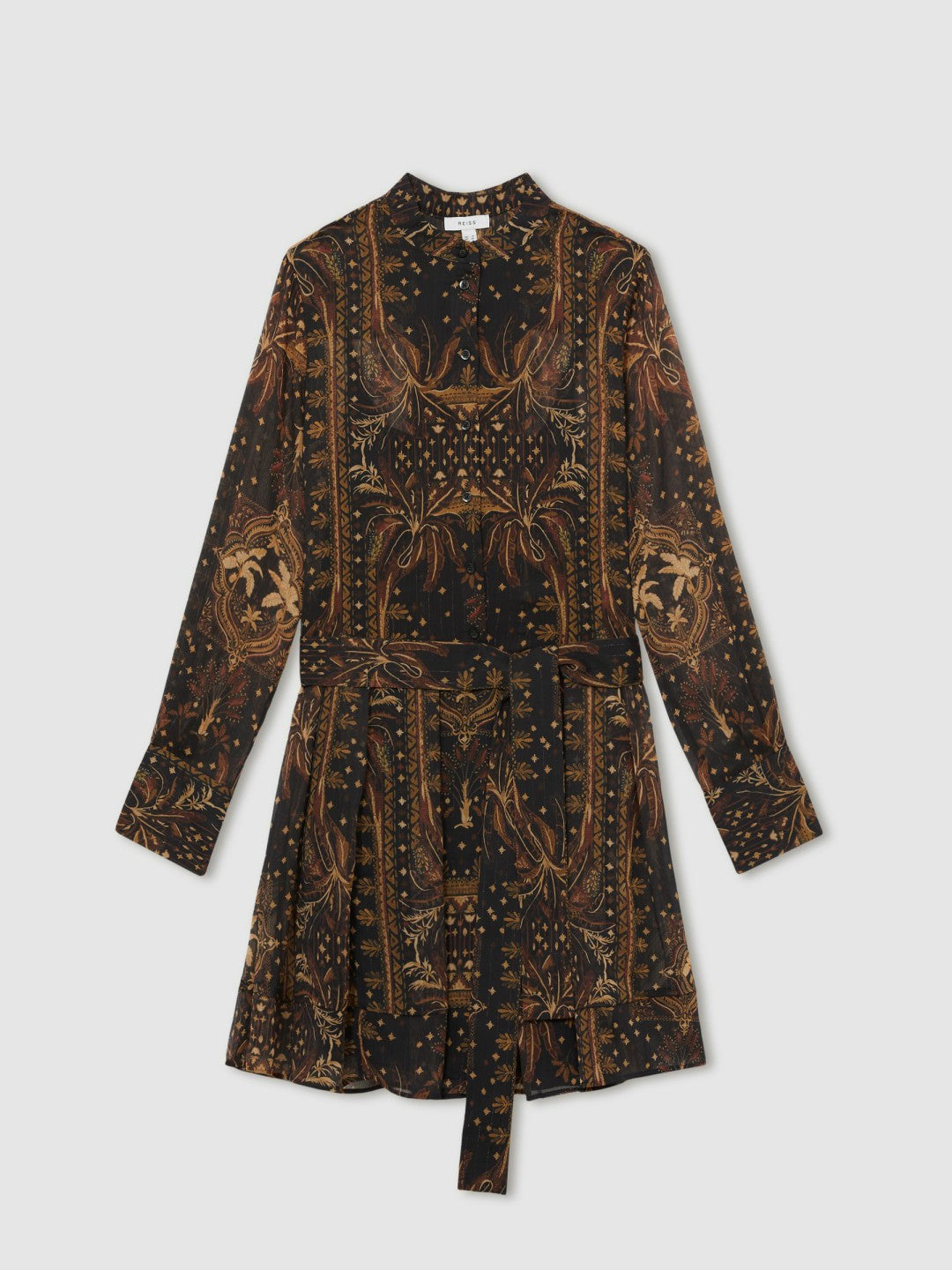 Botanical-Print Chiffon Mini Dress Navy | Women