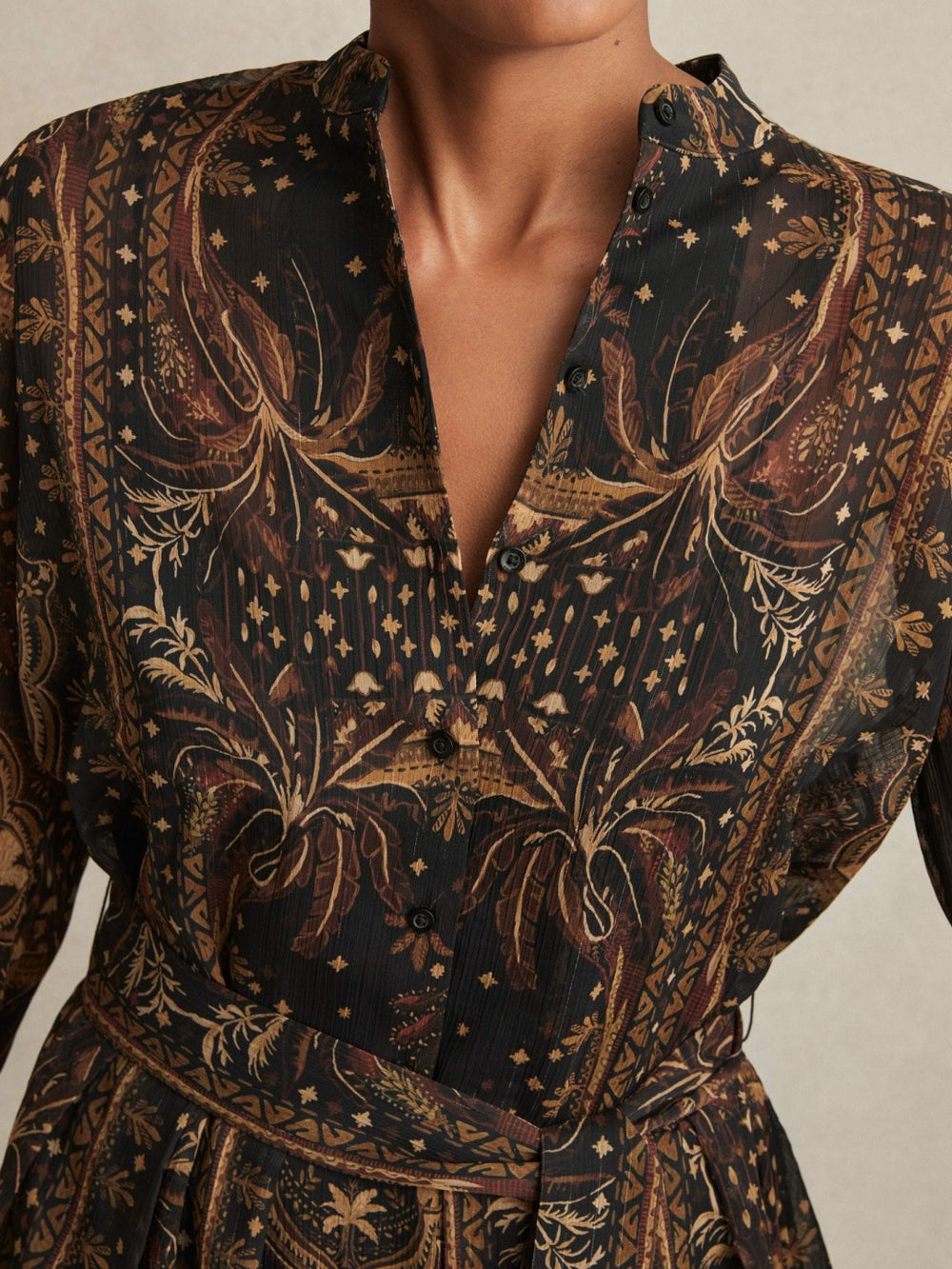 Botanical-Print Chiffon Mini Dress Navy | Women