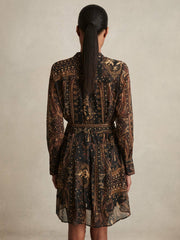 Botanical-Print Chiffon Mini Dress Navy | Women
