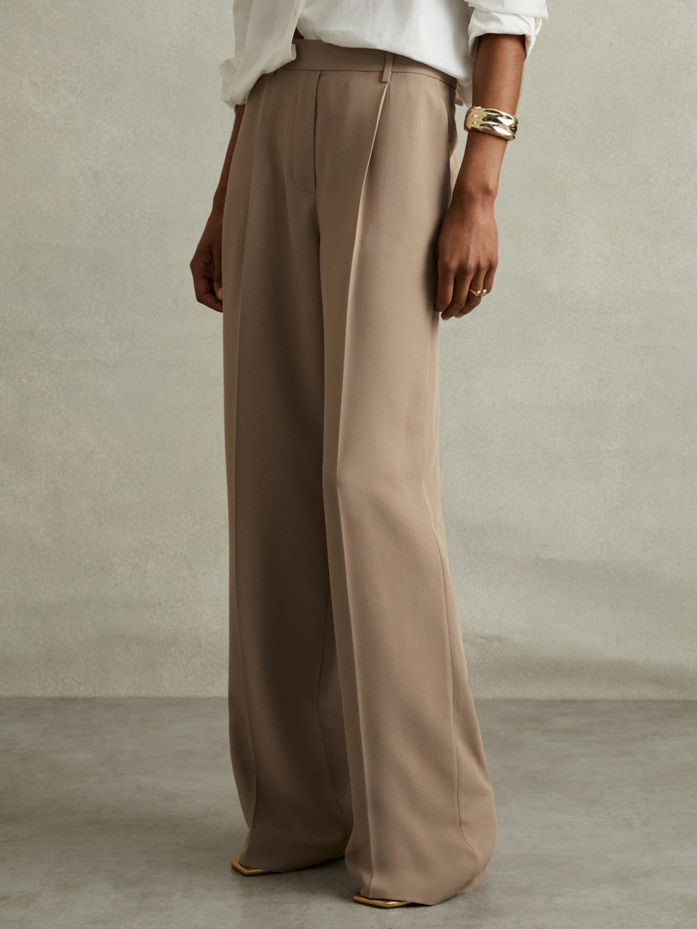 Half-Elasticated Wide Leg Trousers Mink Neutral | Women