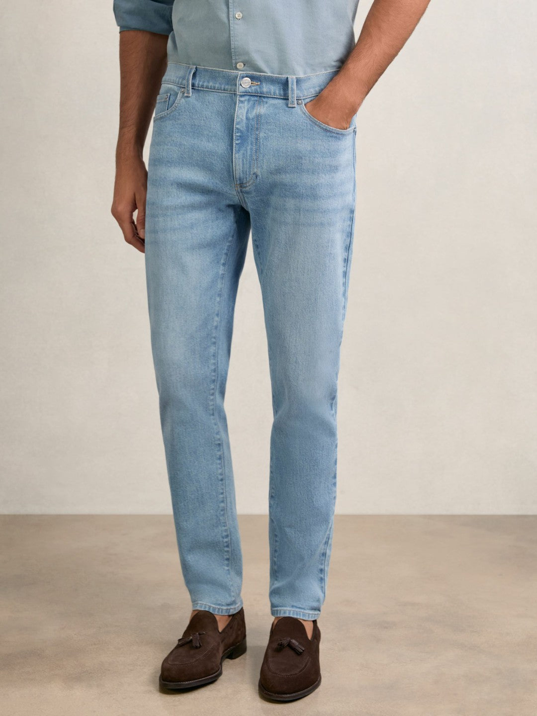 Cotton-Stretch Slim-Fit Jeans Light Blue Wash | Men