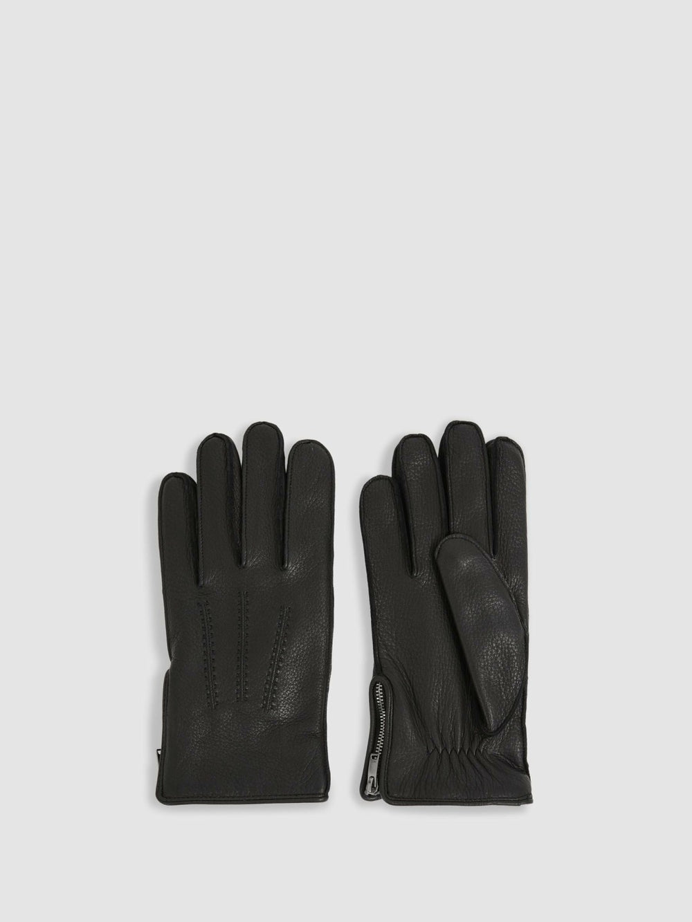 Leather Zip-Side Gloves Black | Men