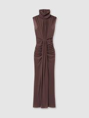 Sheer Ruched Maxi Dress Taupe | Women