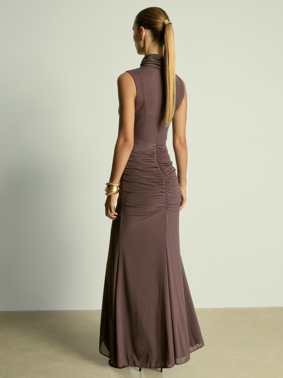 Sheer Ruched Maxi Dress Taupe | Women