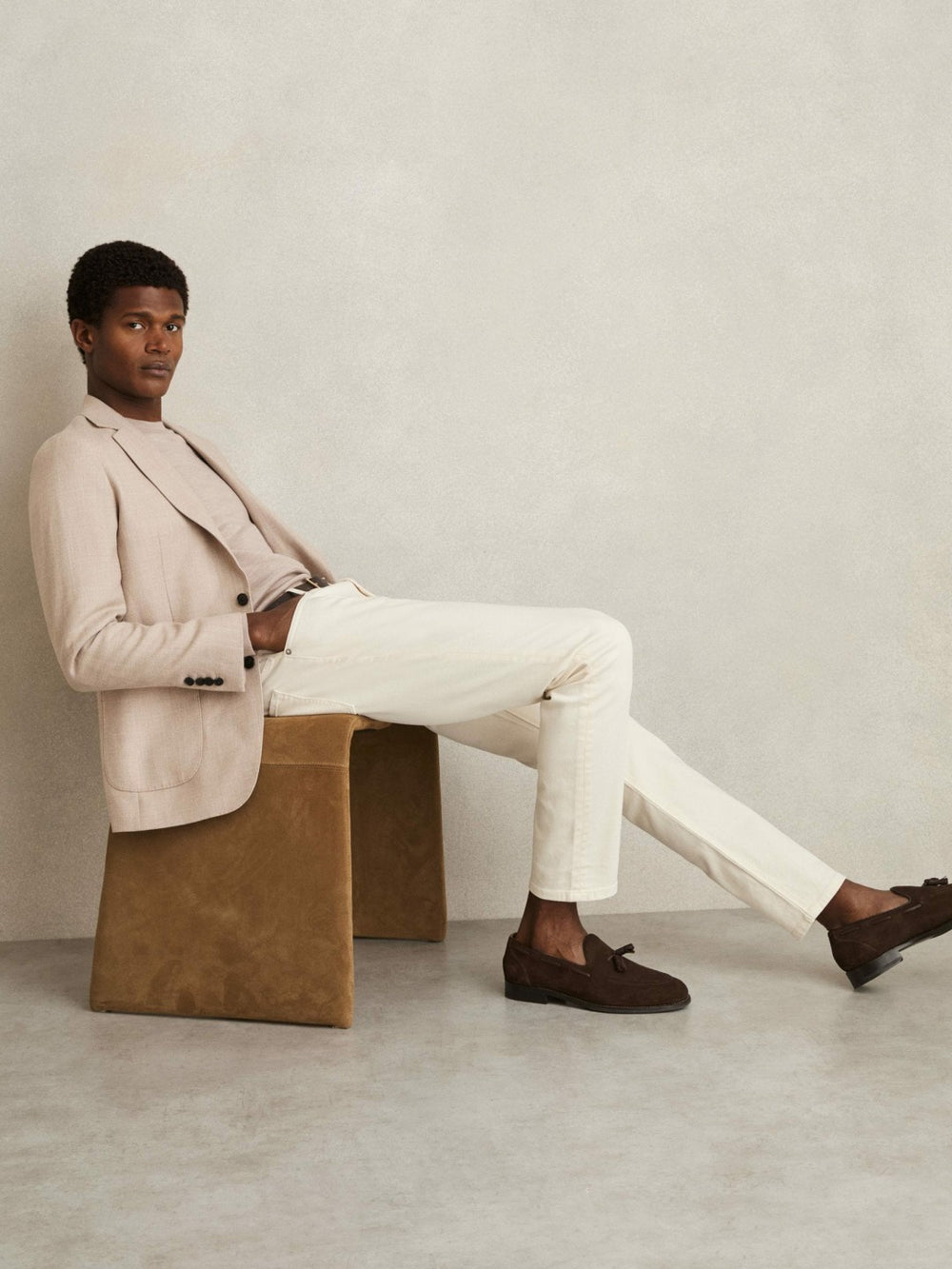 Cotton-Stretch Slim-Fit Jeans White | Men