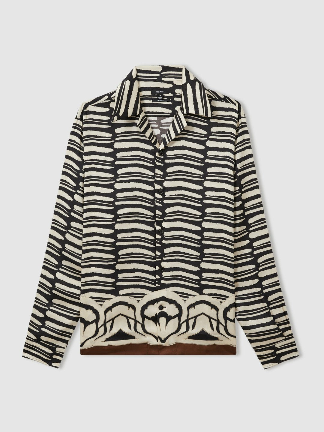 Abstract-Print Twill Cuban-Collar Shirt Black/White | Men