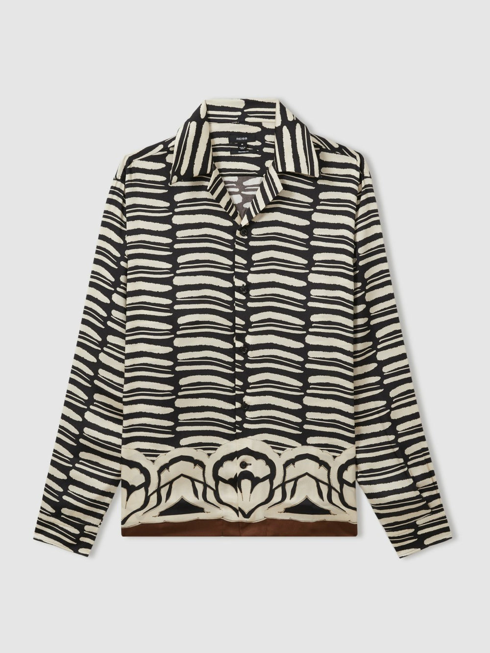Abstract-Print Twill Cuban-Collar Shirt Black/White | Men