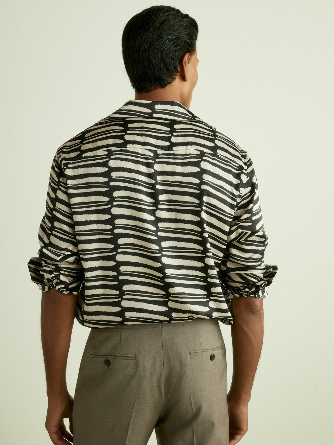 Abstract-Print Twill Cuban-Collar Shirt Black/White | Men