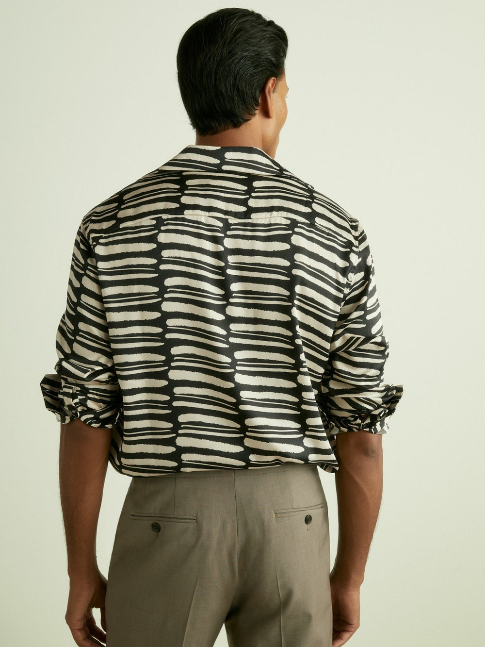 Abstract-Print Twill Cuban-Collar Shirt Black/White | Men