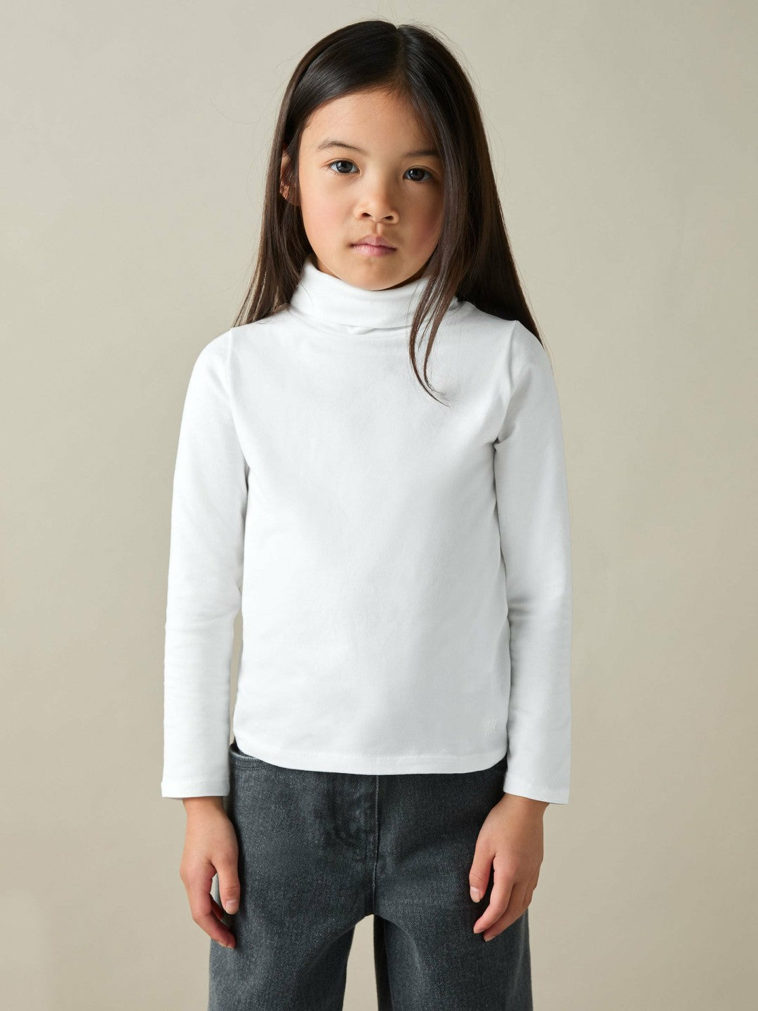 9-13 yrs Cotton-Jersey Roll-Neck Top with Stretch Ivory | Children & Baby