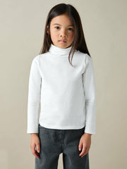 9-13 yrs Cotton-Jersey Roll-Neck Top with Stretch Ivory | Children & Baby