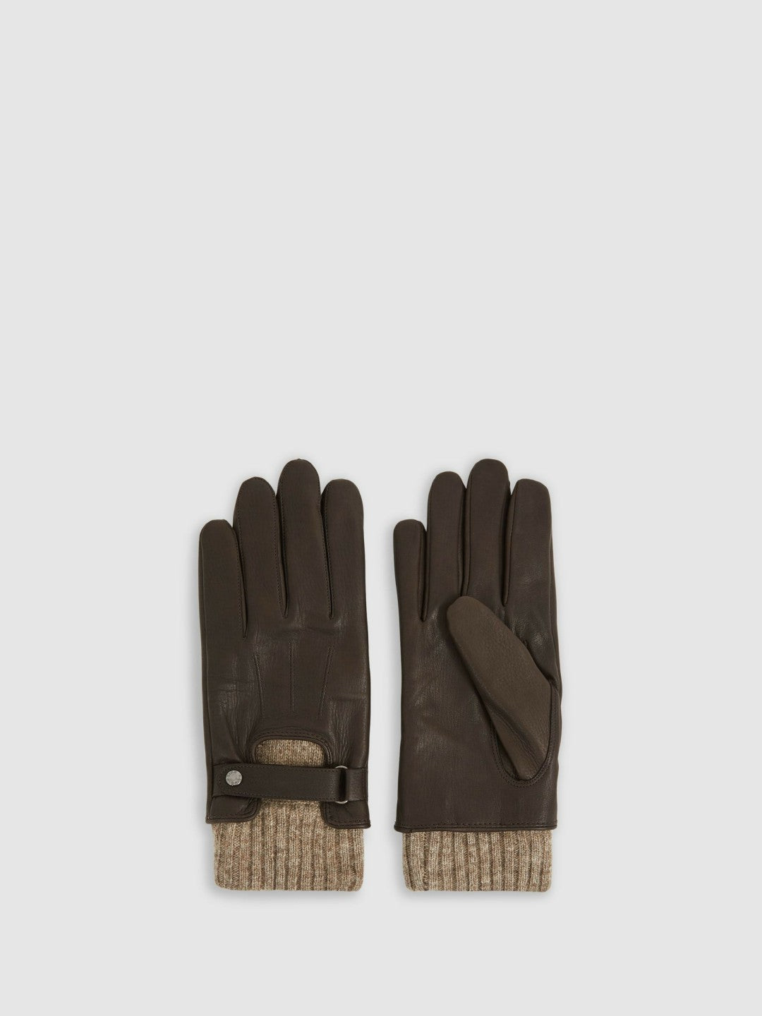 Leather Ribbed-Cuff Gloves Dark Brown | Men