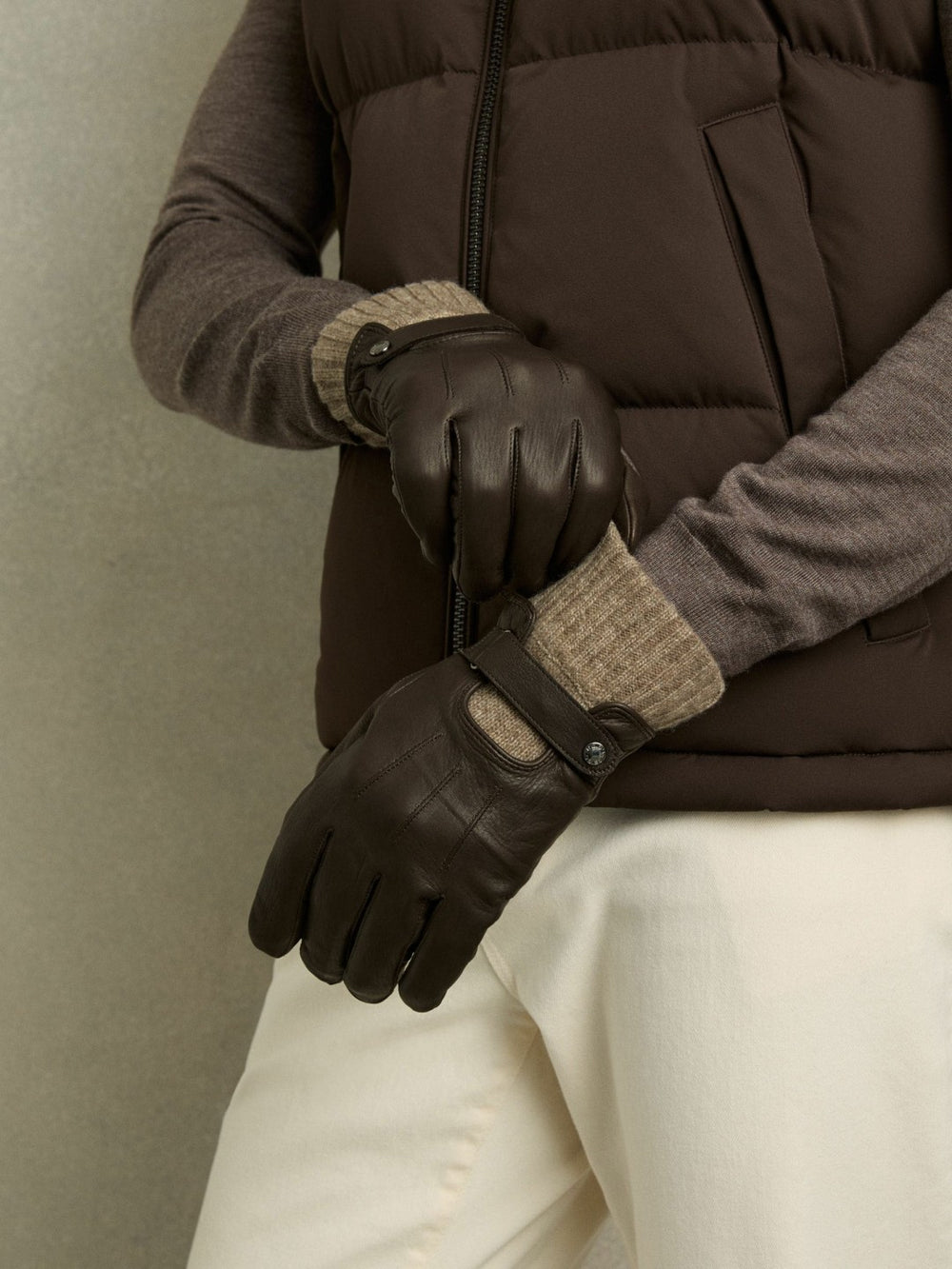 Leather Ribbed-Cuff Gloves Dark Brown | Men