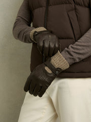 Leather Ribbed-Cuff Gloves Dark Brown | Men