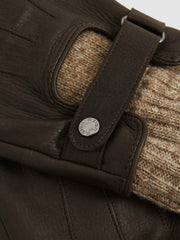 Leather Ribbed-Cuff Gloves Dark Brown | Men