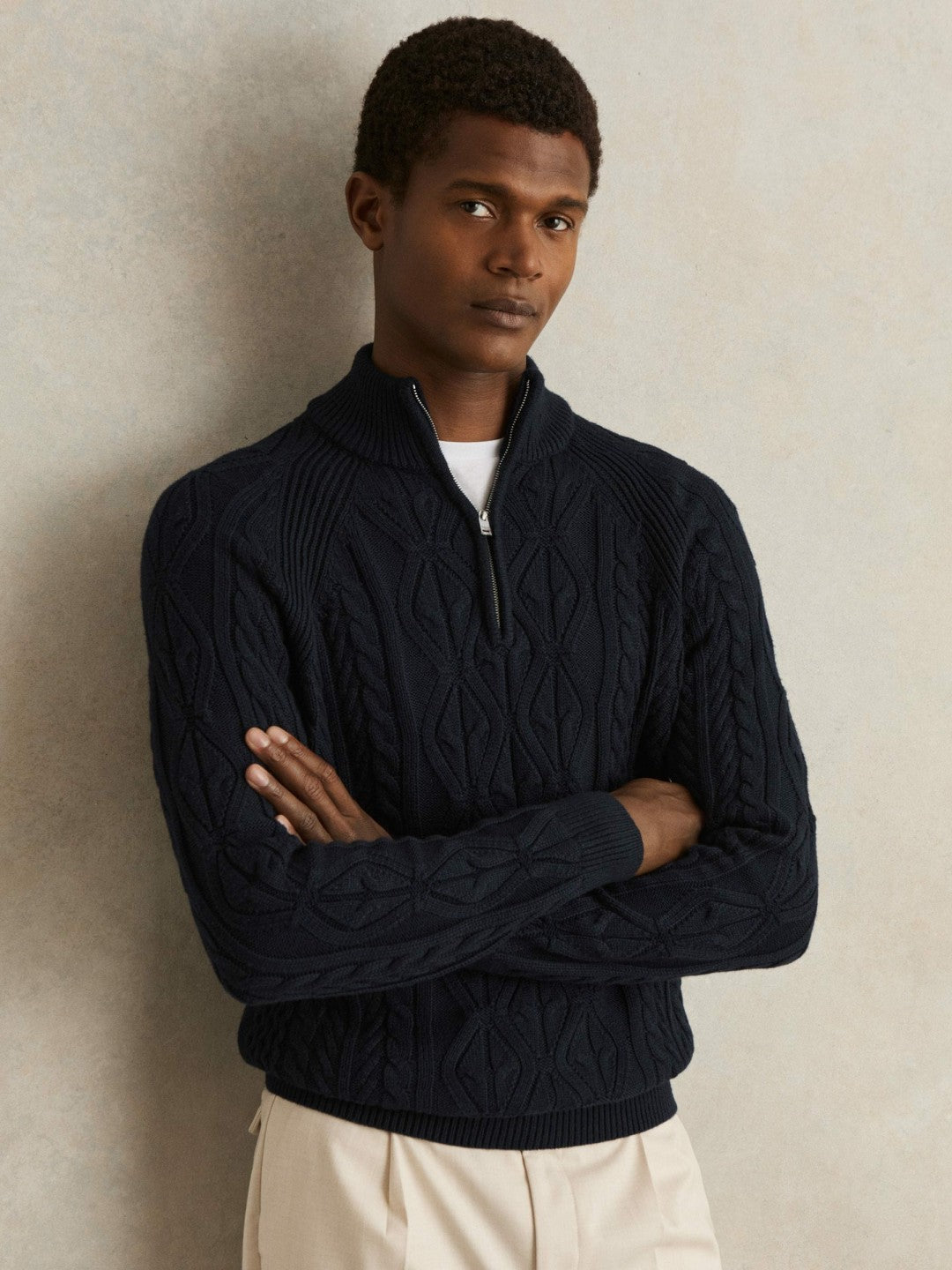 Cable-Knit Half-Zip Jumper Navy | Men
