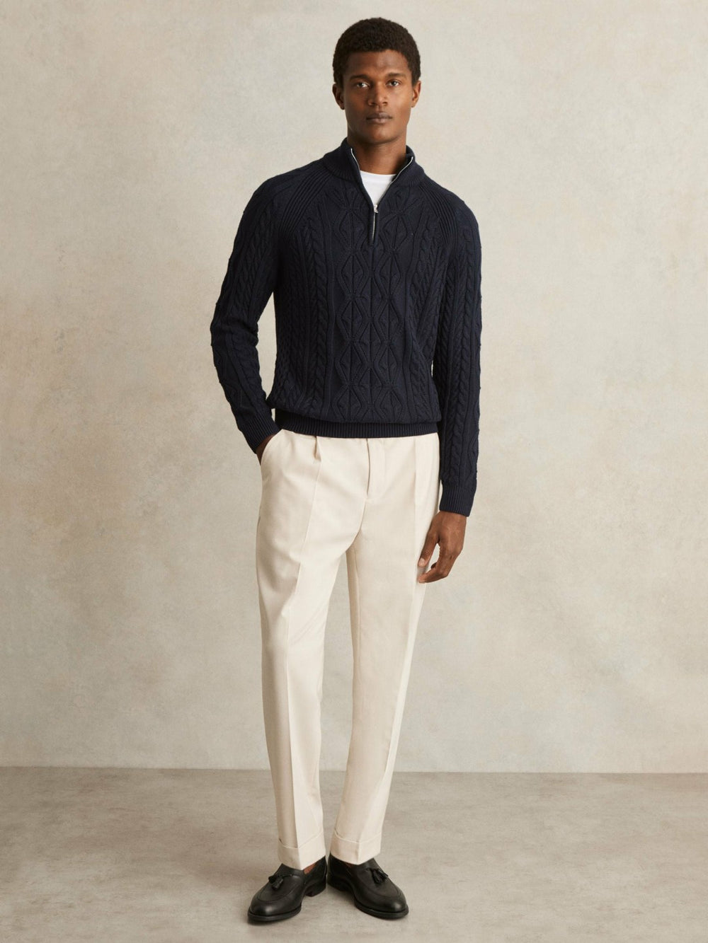 Cable-Knit Half-Zip Jumper Navy | Men