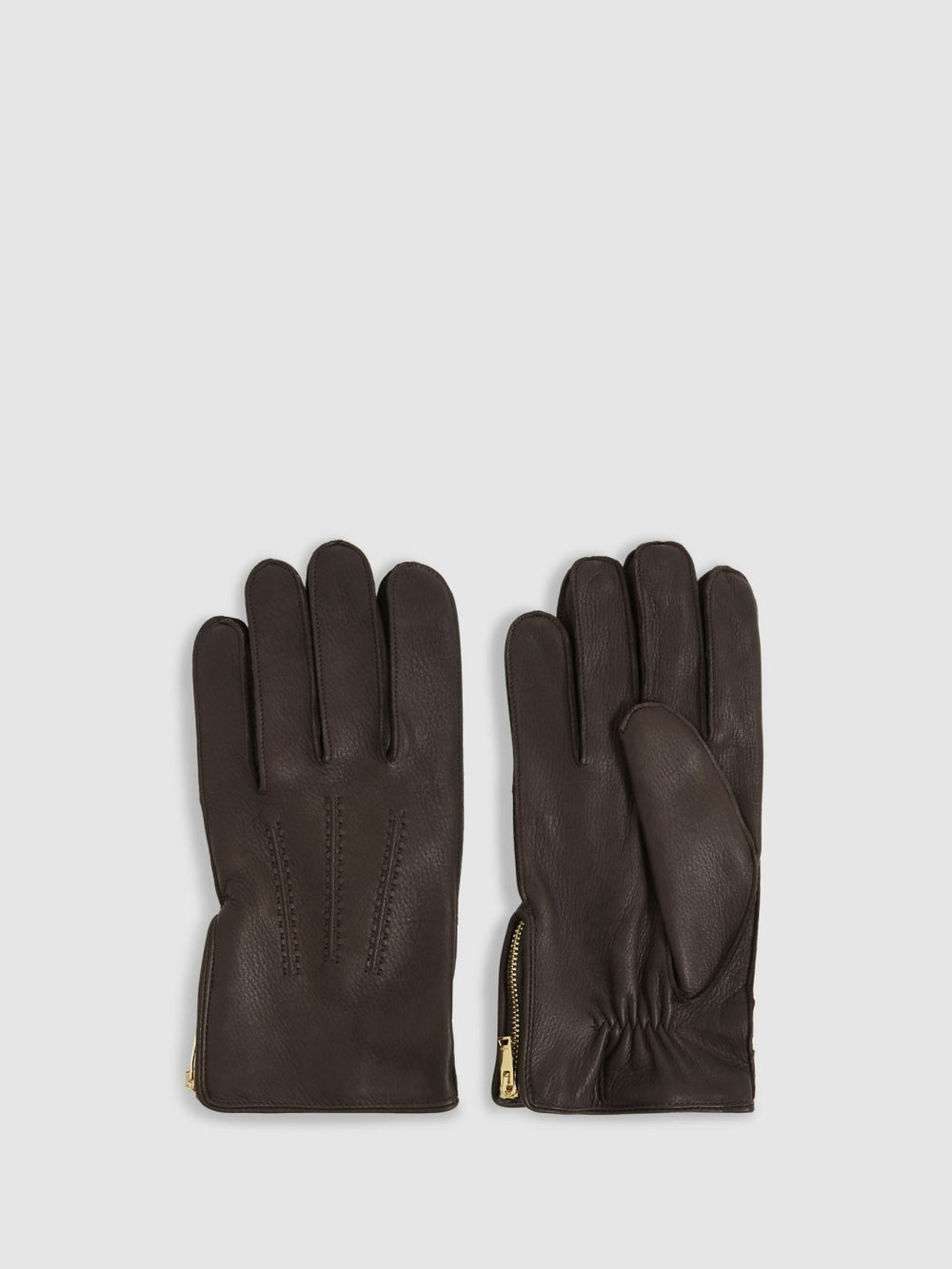 Leather Zip-Side Gloves Dark Brown | Men