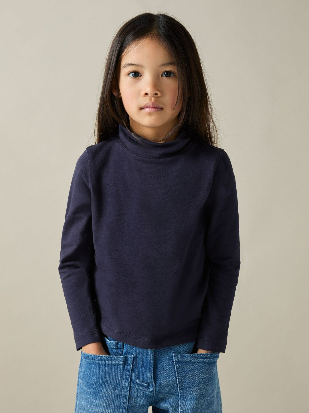 4-9 yrs Cotton-Jersey Roll-Neck Top with Stretch Navy | Children & Baby