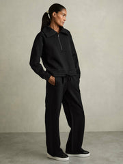 Interlock Half-Zip Drawstring-Hem Sweatshirt Black | Women