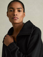 Interlock Half-Zip Drawstring-Hem Sweatshirt Black | Women