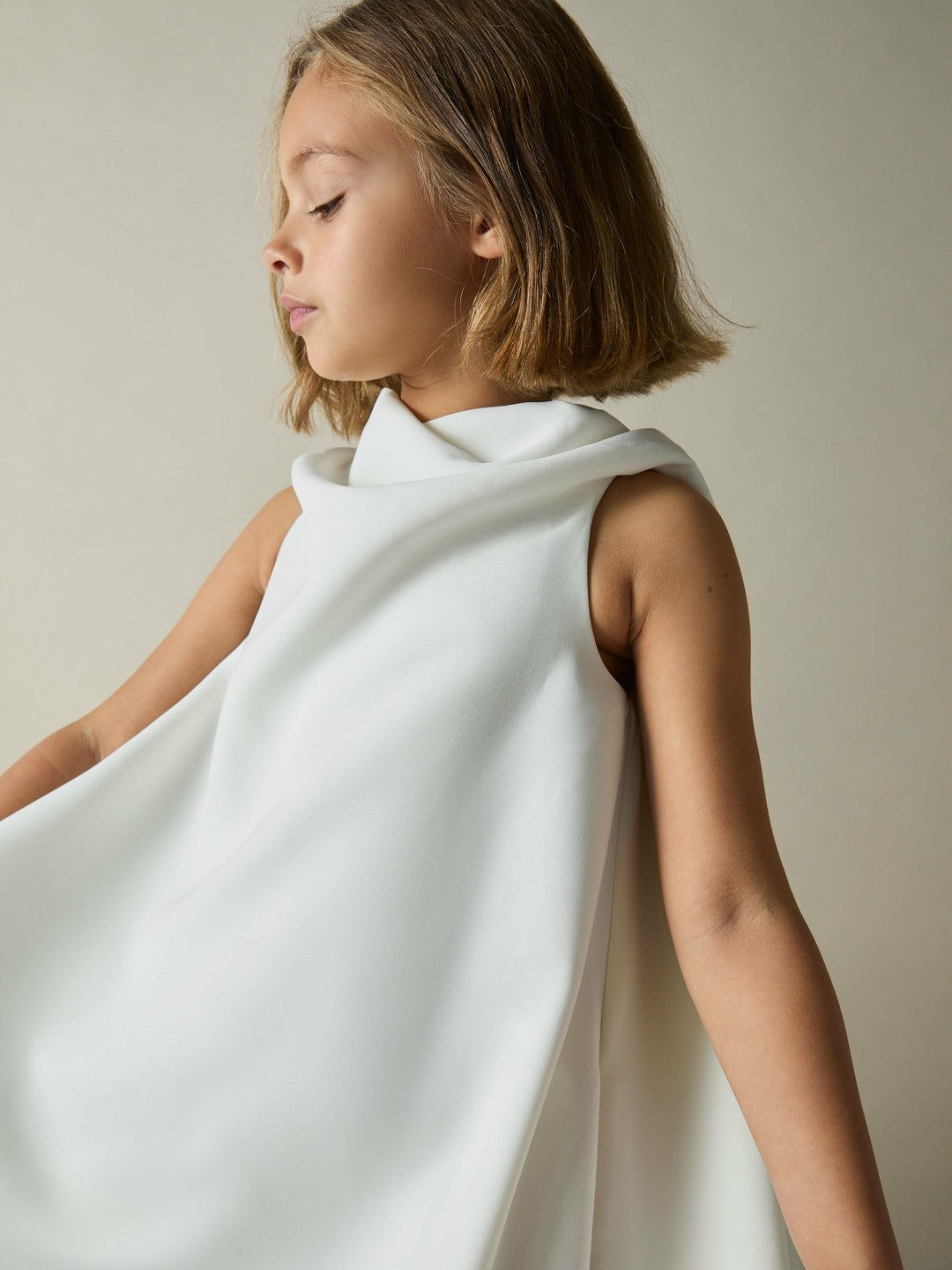 13-14 yrs High-Neck Drape Back Dress Ivory | Children & Baby
