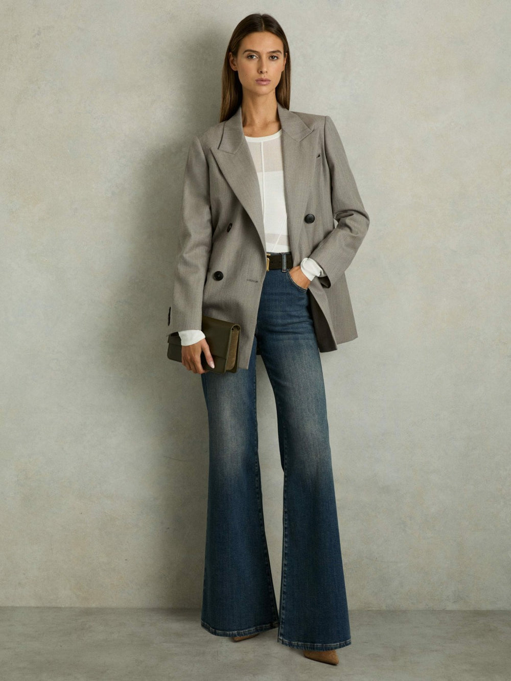 Wool Oversized Double-Breasted Blazer Grey | Women